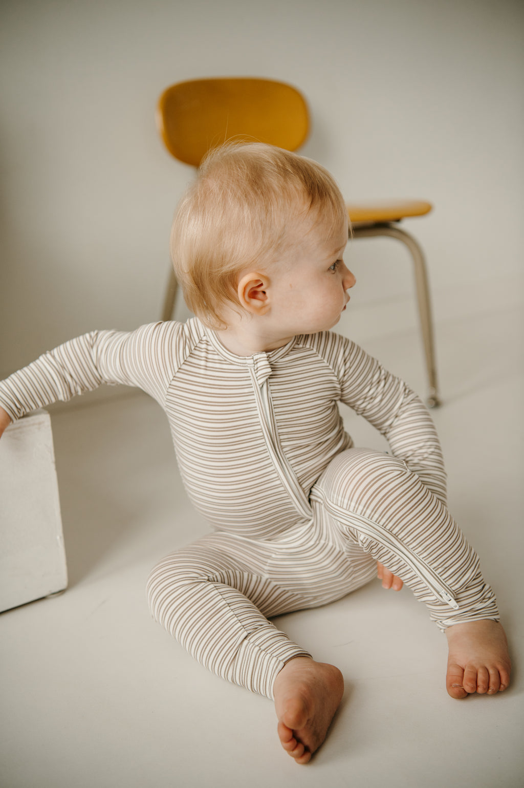 Taupe Double Stripe Zip Pajamas