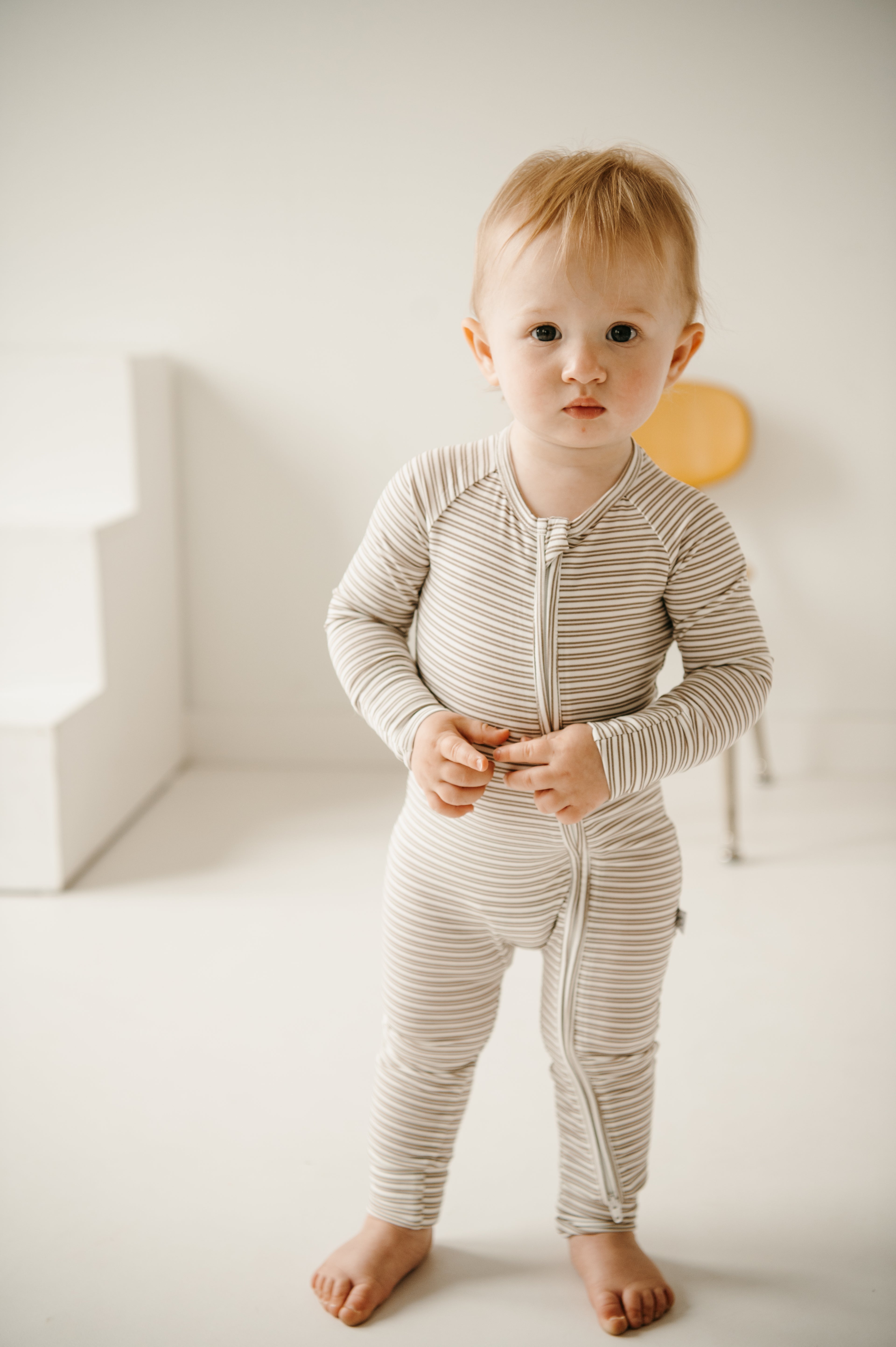 Taupe Double Stripe Zip Pajamas